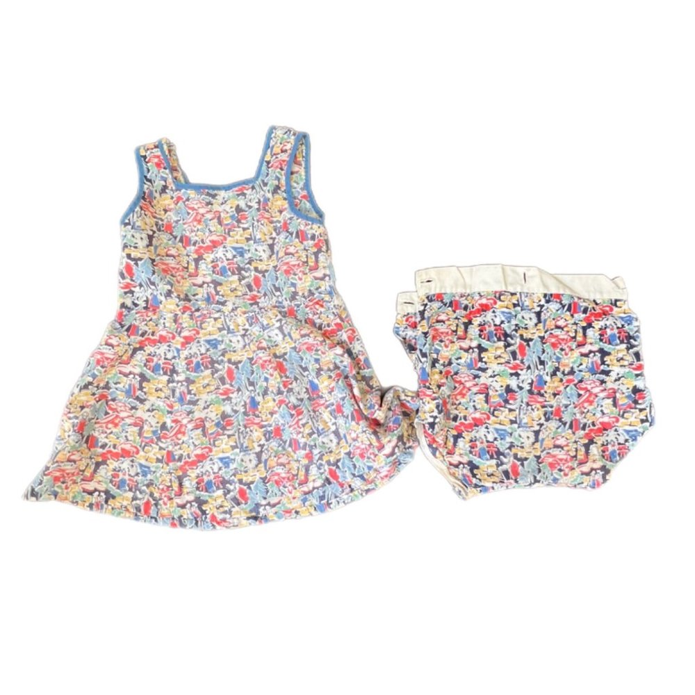 Vintage Kid's Multicolor Patterned 2 Piece Dress Outfit | No Size Label